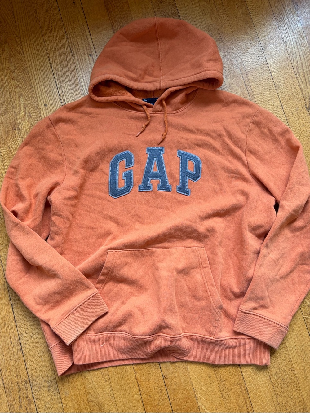 GAP Men's Crewneck Hoodie in Orange with Blue Logo